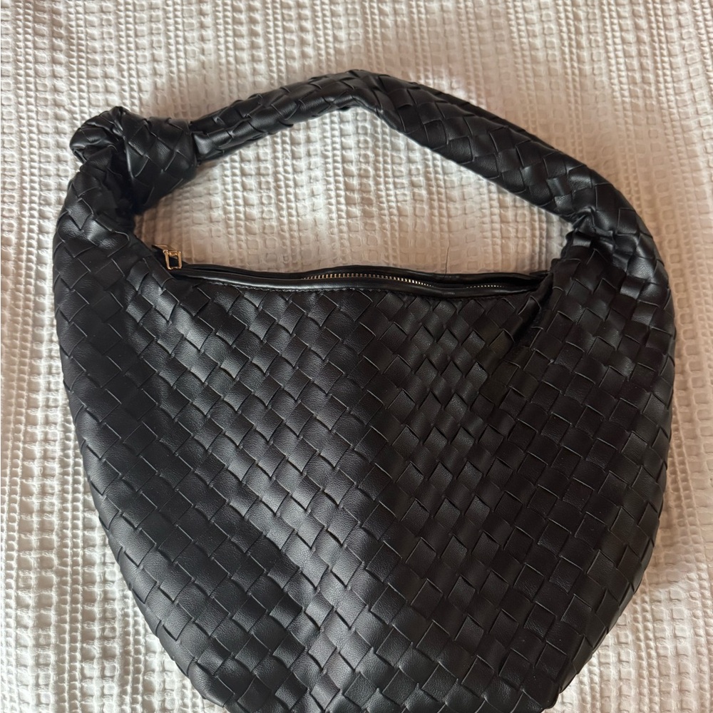 Elegant Black Woven Hobo Bag